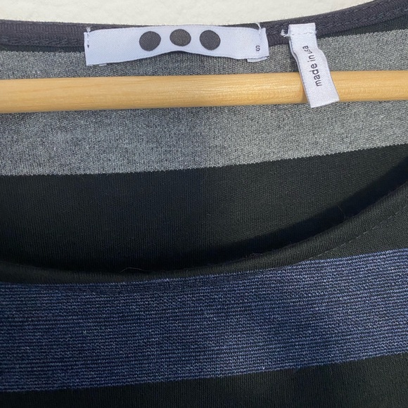 Three Dots • Professional Multi Colored Striped Quarter Sleeve Black Top - Picture 3 of 12